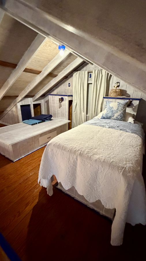 Loft bed under sloped ceiling