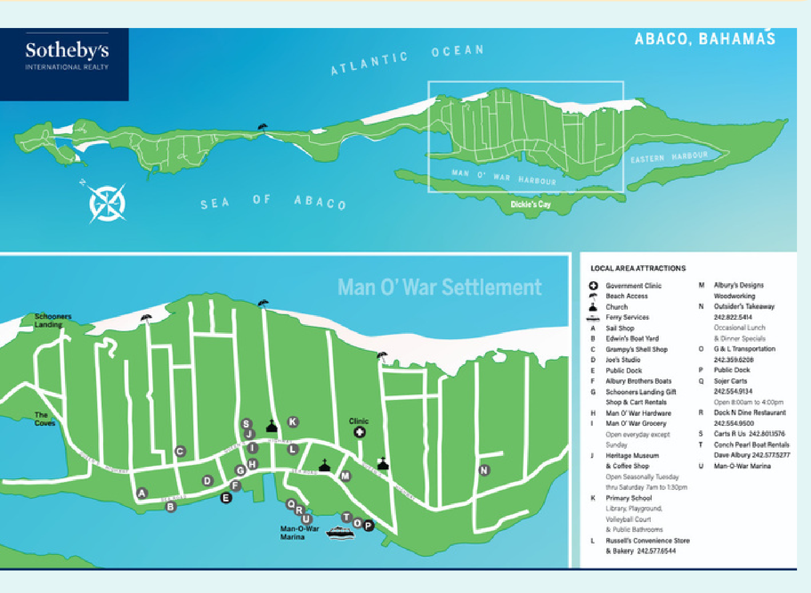 Map of the Man-O-War settlement, Abaco, Bahamas